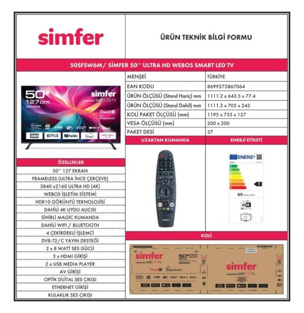 Simfer 50" 127 Ekran 4K Ultra HD Webos Televizyon - Görsel 4